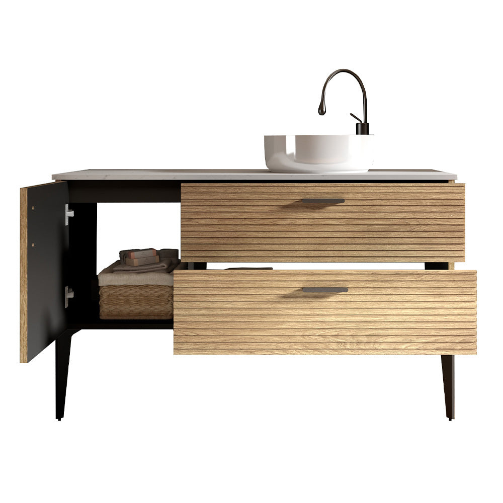 THE FURNITURE CO. Vanity Default Striped Natural Oak Bathroom Vanity with Sink Freestanding Cabinet for Modern Spaces In Oak