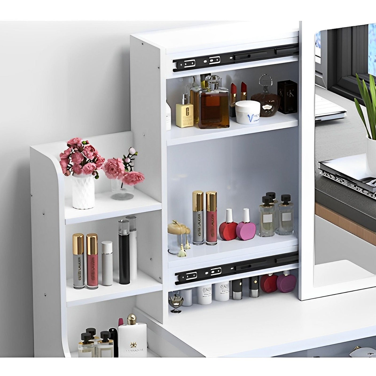 THE FURNITURE CO. Vanity Default Vanity Desk with Adjustable Lights and 4 Drawers In White