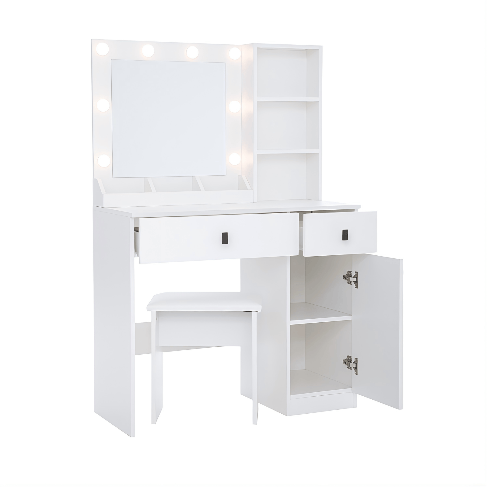 THE FURNITURE CO. Vanity Default Vanity Desk with Lights and Adjustable Mirror for Makeup Storage with Large Drawers and Shelves In White