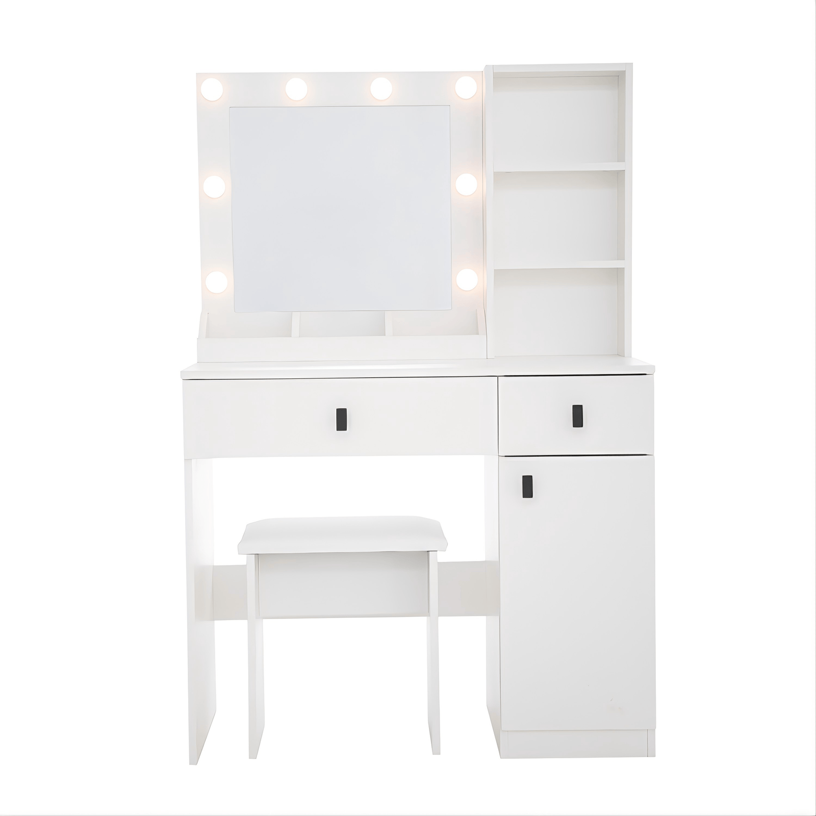 THE FURNITURE CO. Vanity Default Vanity Desk with Lights and Adjustable Mirror for Makeup Storage with Large Drawers and Shelves In White