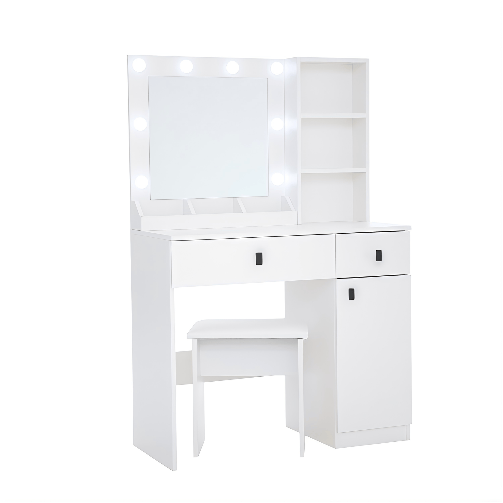THE FURNITURE CO. Vanity Default Vanity Desk with Lights and Adjustable Mirror for Makeup Storage with Large Drawers and Shelves In White