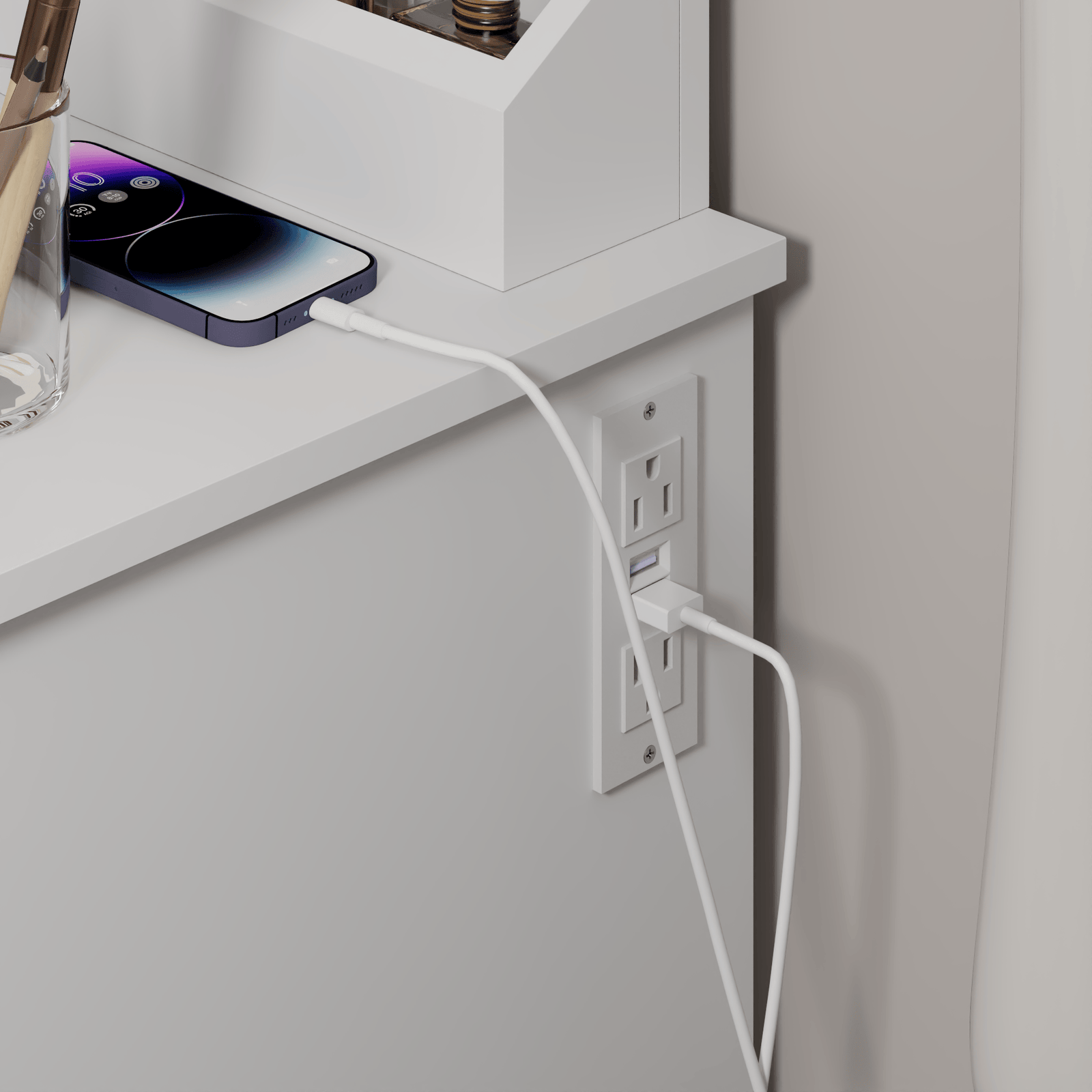 THE FURNITURE CO. Vanity Default Vanity Desk with Mirror and Lights for Makeup Adjustable Brightness with 3 Color Options and 2 Big Drawers In White