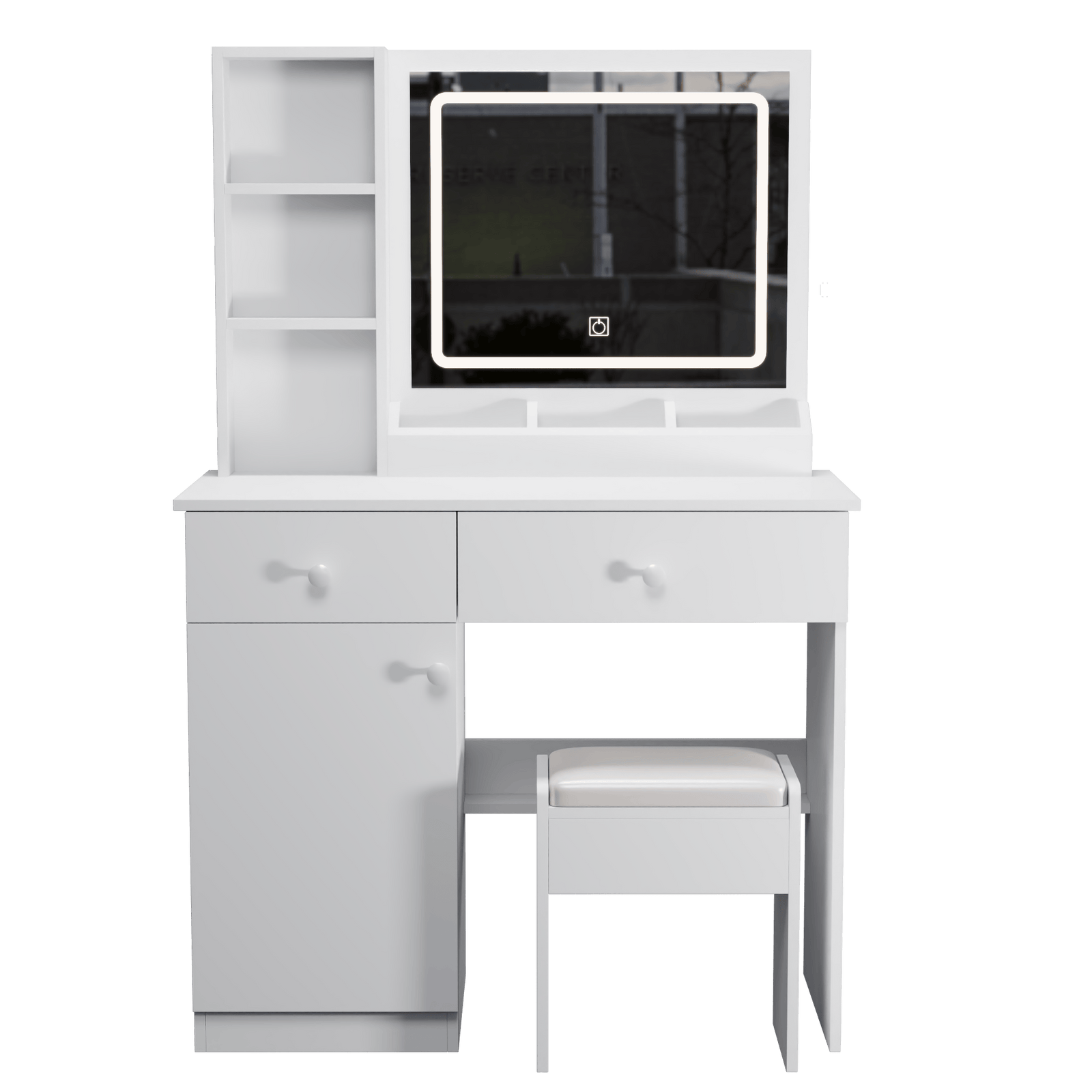 THE FURNITURE CO. Vanity Default Vanity Desk with Mirror and Lights for Makeup Adjustable Brightness with 3 Color Options and 2 Big Drawers In White