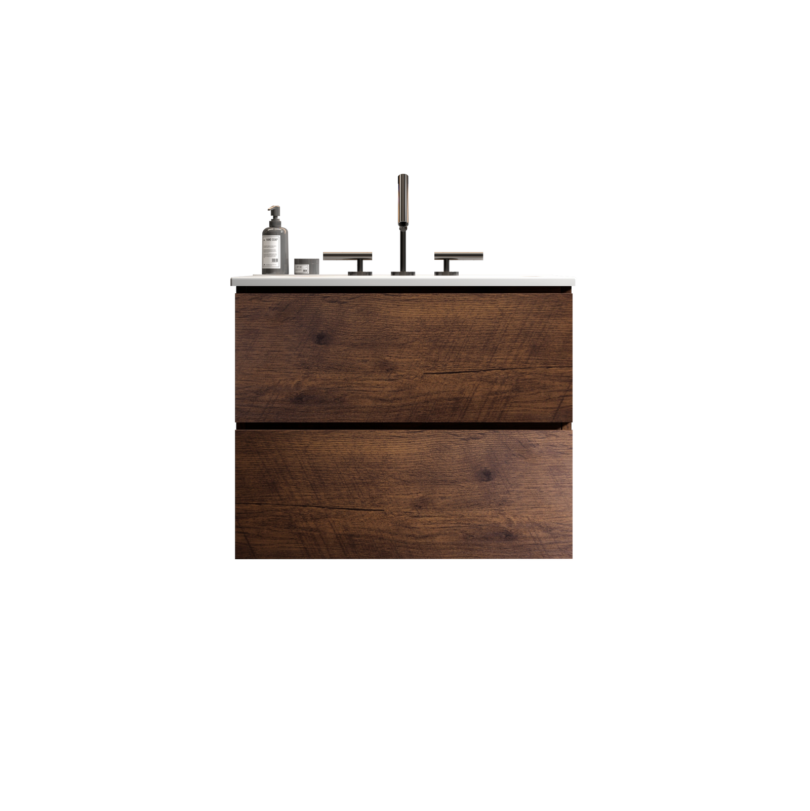 THE FURNITURE CO. Vanity Default Wall Mount 24 Walnut Bathroom Vanity With Ceramic Sink Large Storage Floating Design In Walnut
