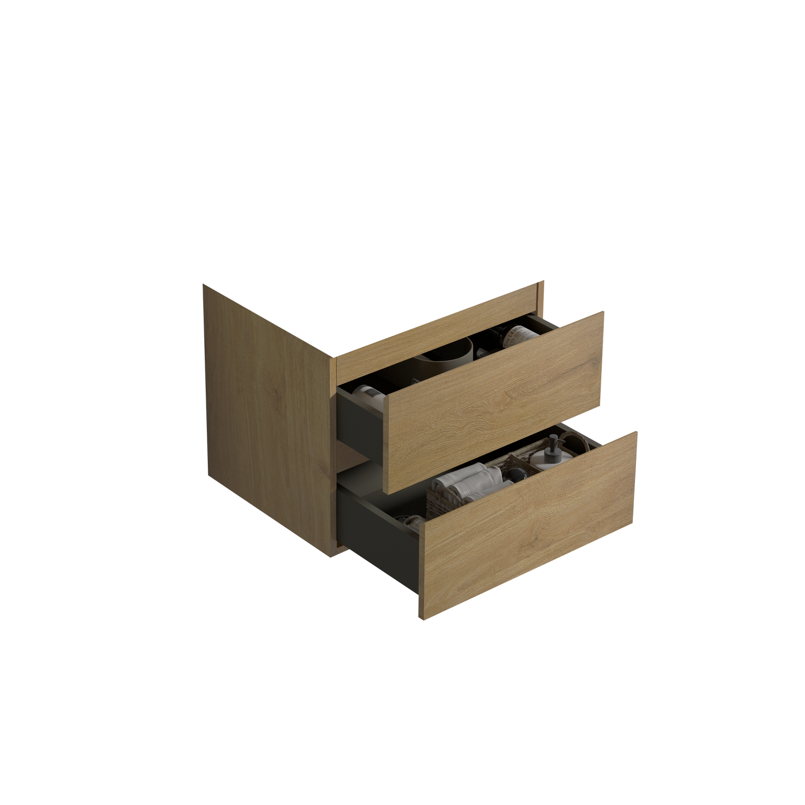 THE FURNITURE CO. Vanity Default Wall Mount Cabinet Without Basin Natural Oak Color Two Drawers Pre-Assembled In Natural Oak