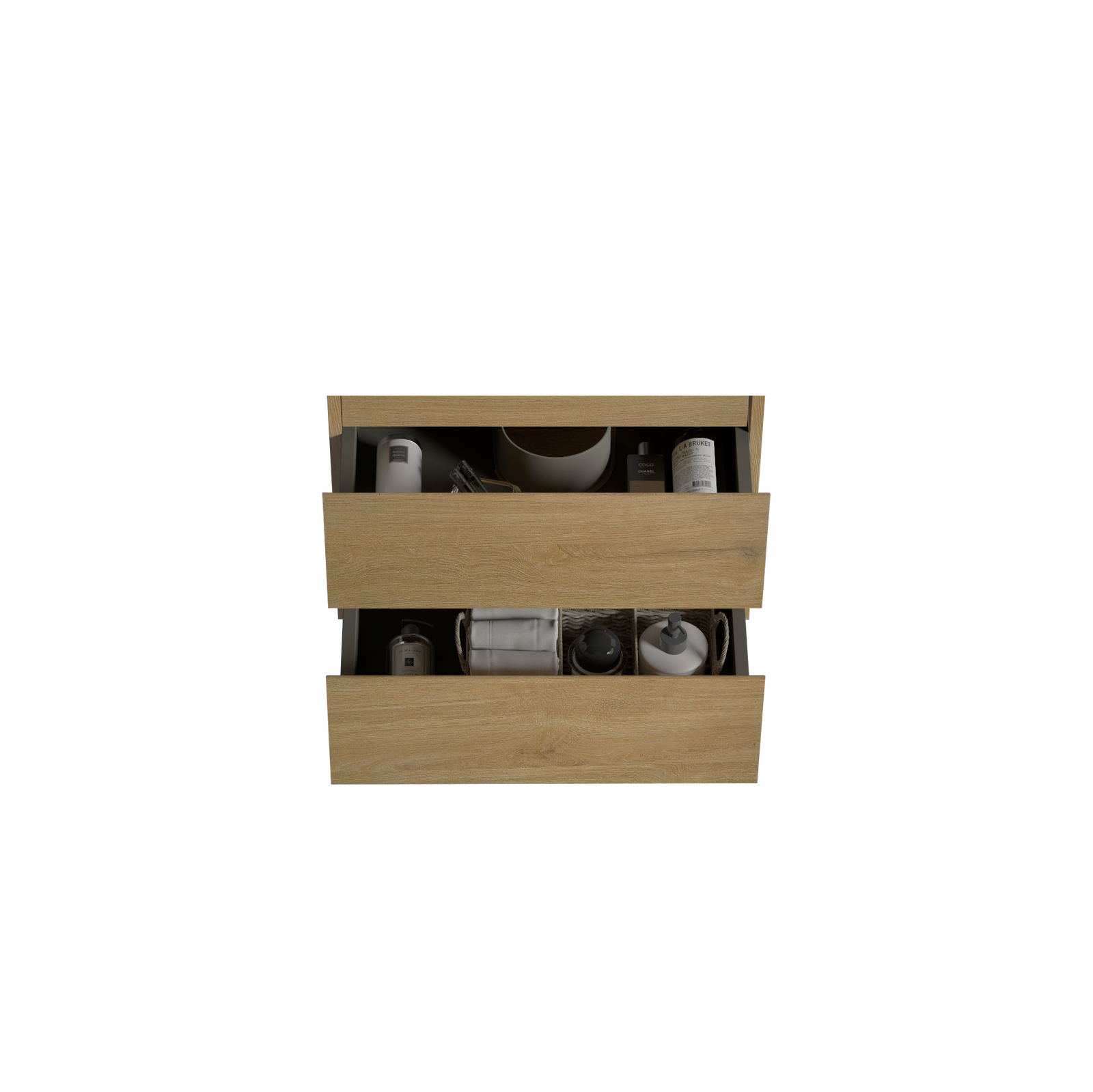 THE FURNITURE CO. Vanity Default Wall Mount Cabinet Without Basin Natural Oak Color Two Drawers Pre-Assembled In Natural Oak