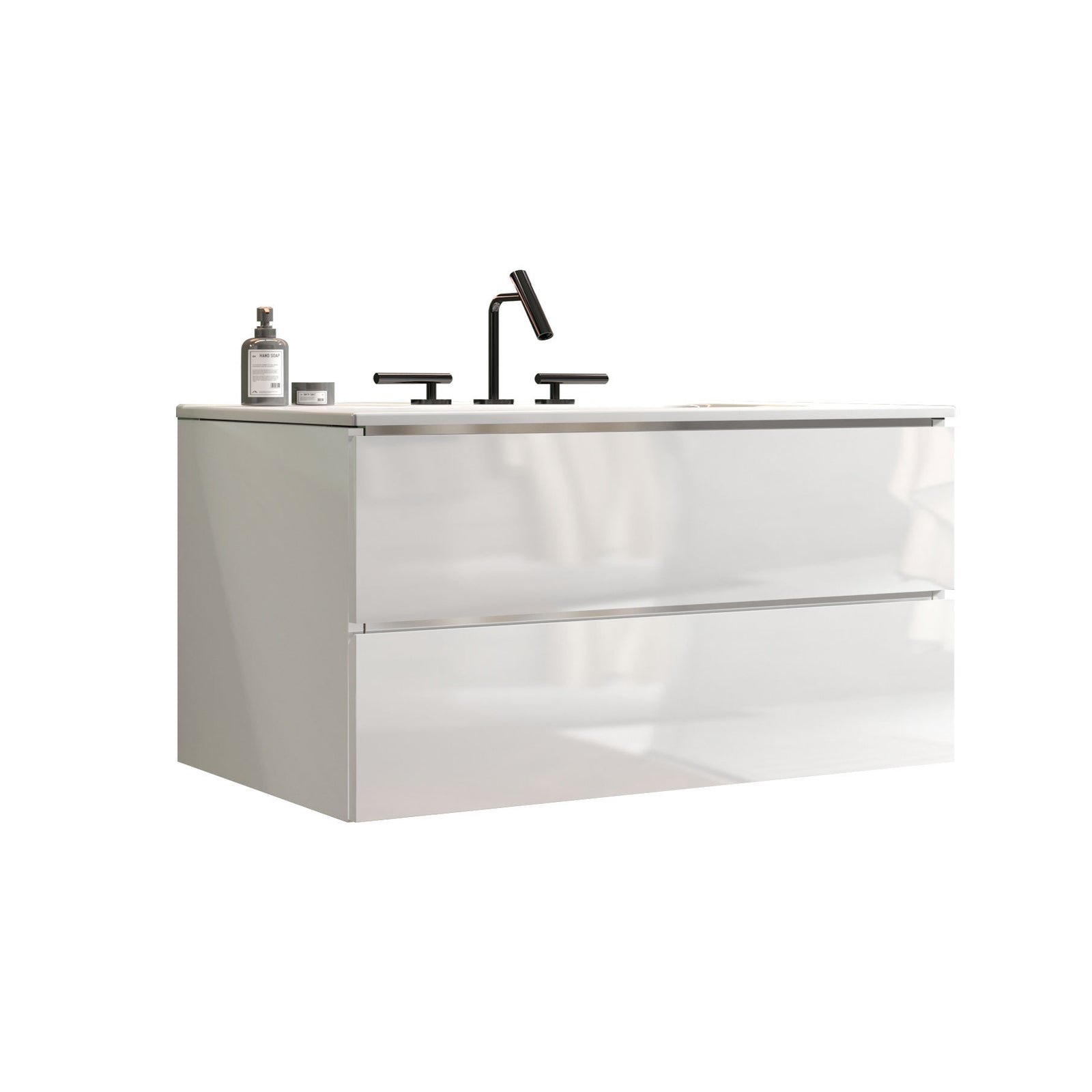THE FURNITURE CO. Vanity Default Wall Mount Glossy White Bathroom Vanity with Ceramic Sink and Three Faucet Holes Large Storage Solution for Modern Bathrooms In White