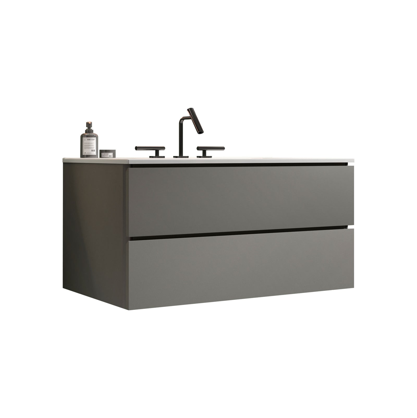 THE FURNITURE CO. Vanity Default Wall Mount Space Grey Bathroom Vanity with Ceramic Sink and Three Faucet Holes Large Storage Floating Design In Space Grey