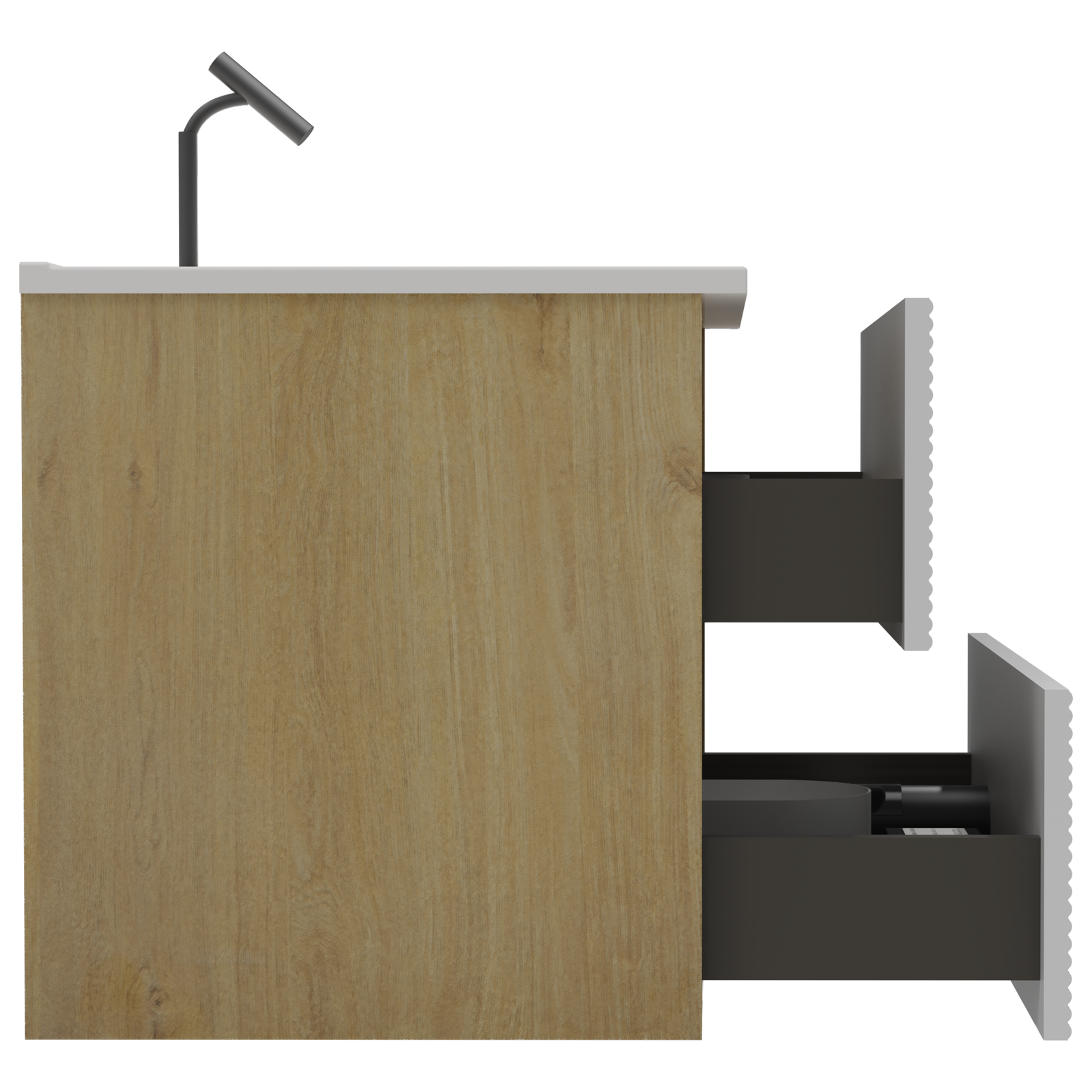 THE FURNITURE CO. Vanity Default Wall Mounted Snow White Matt Natural Oak Bathroom Vanity with Integrated Ceramic Sink Large Storage In Snow White and Light Oak