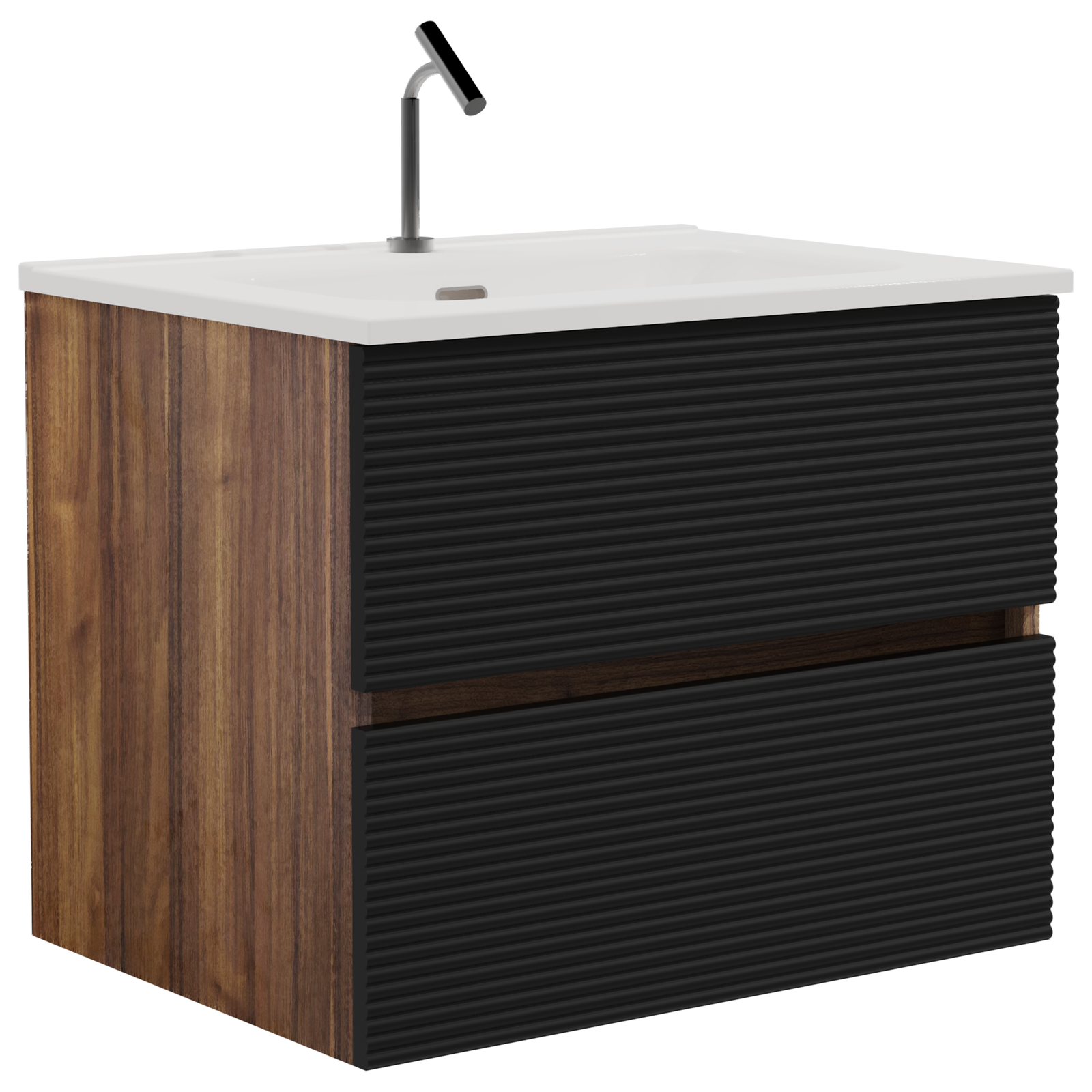 THE FURNITURE CO. Vanity Default Wall Mounted Soft Black Walnut Bathroom Vanity with Integrated Ceramic Sink Large Storage Floating Design In Black and Walnut