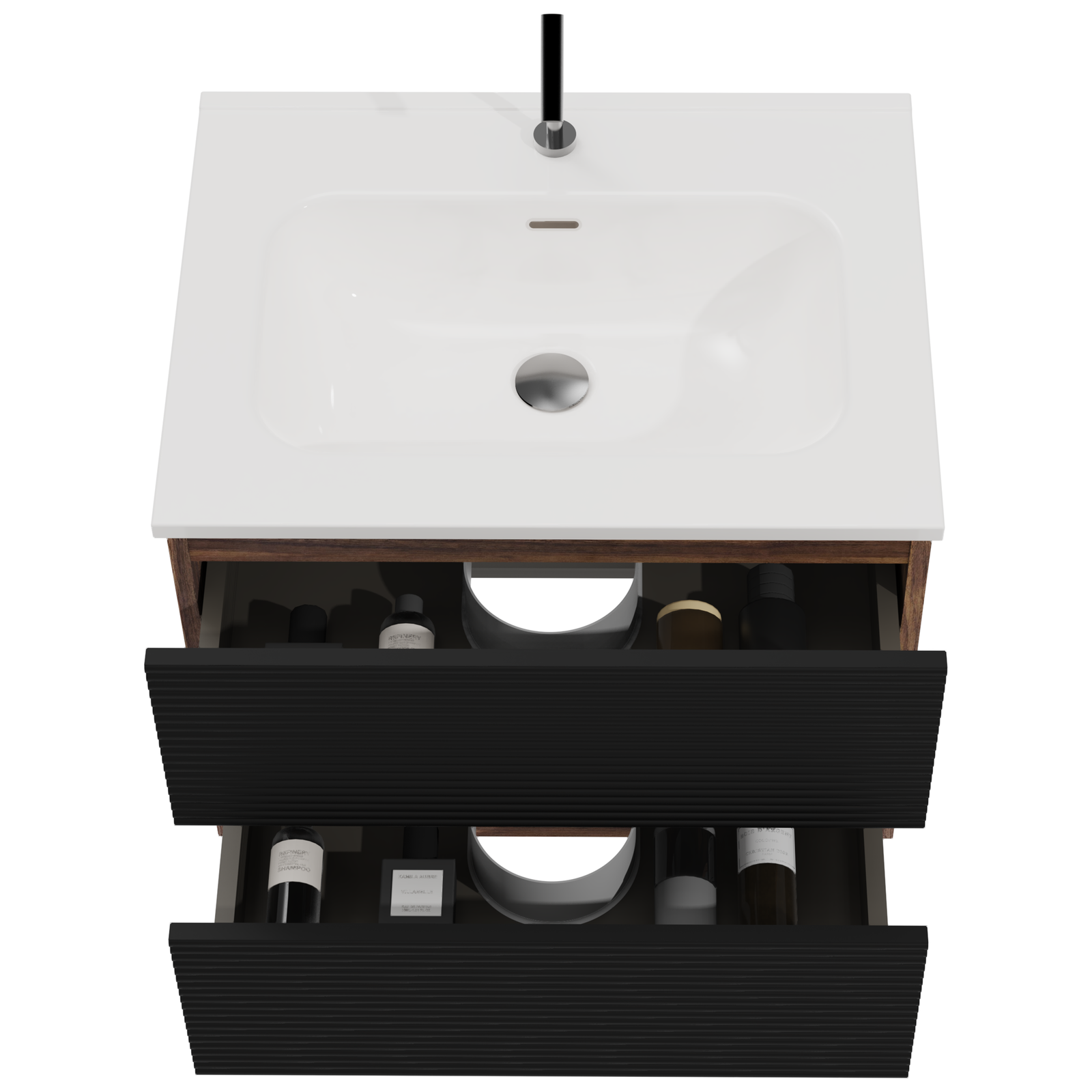 THE FURNITURE CO. Vanity Default Wall Mounted Soft Black Walnut Bathroom Vanity with Integrated Ceramic Sink Large Storage Floating Design In Black and Walnut
