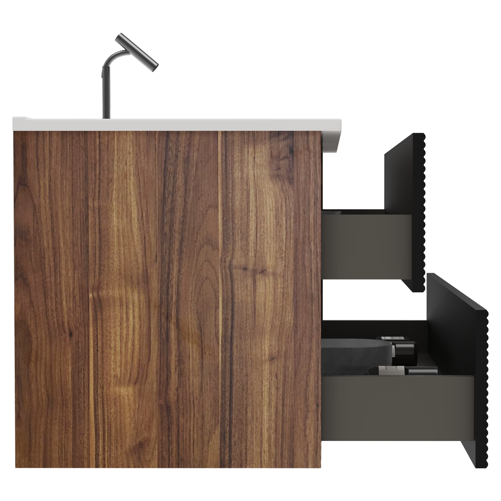 THE FURNITURE CO. Vanity Default Wall Mounted Soft Black Walnut Bathroom Vanity with Integrated Sink Large Storage Floating Design In Soft Black and Walnut