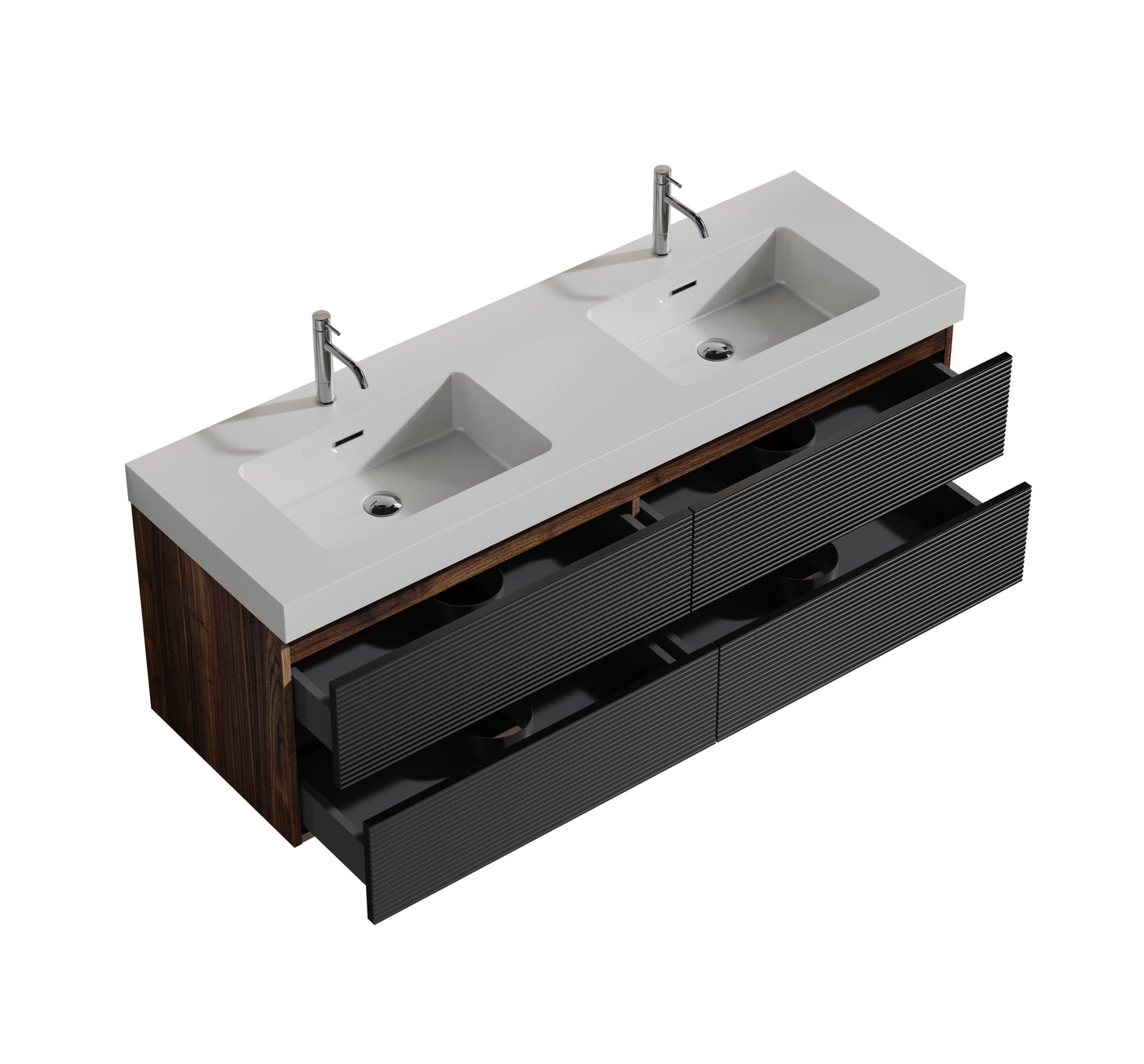 THE FURNITURE CO. Vanity Default Walnut Bathroom Vanity with Glossy White Sink Wall Mounted Floating Design In Black and Brown