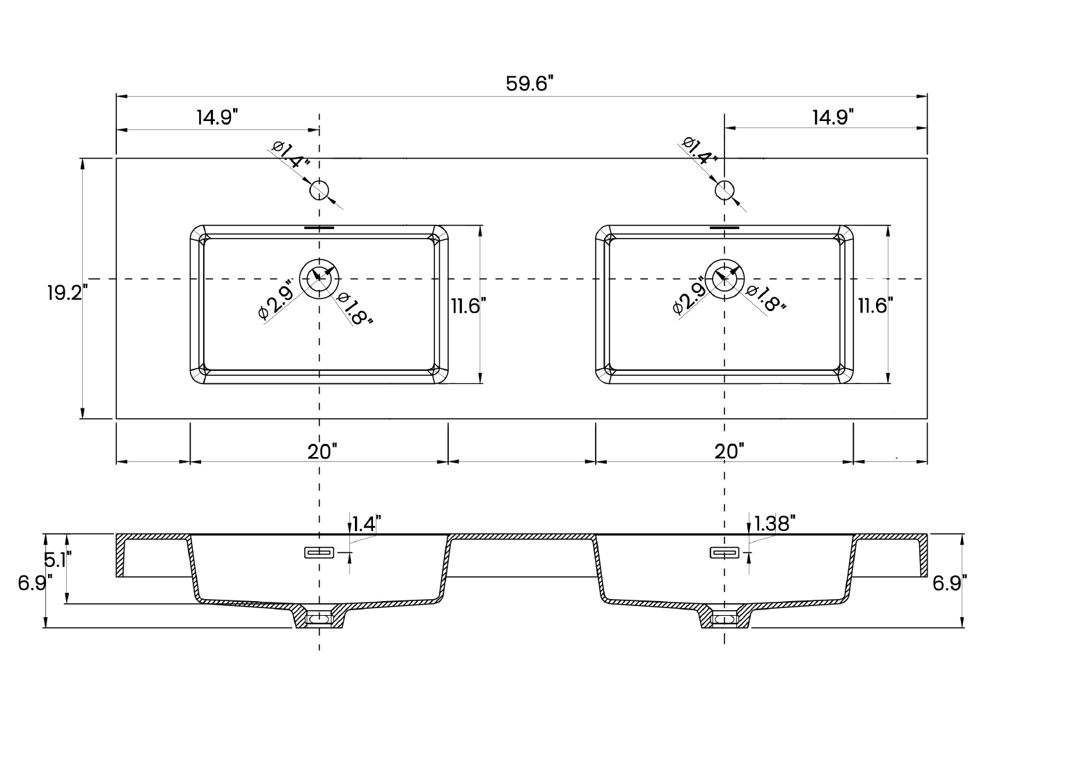 THE FURNITURE CO. Vanity Default Walnut Bathroom Vanity with Glossy White Sink Wall Mounted Floating Design In Black and Brown