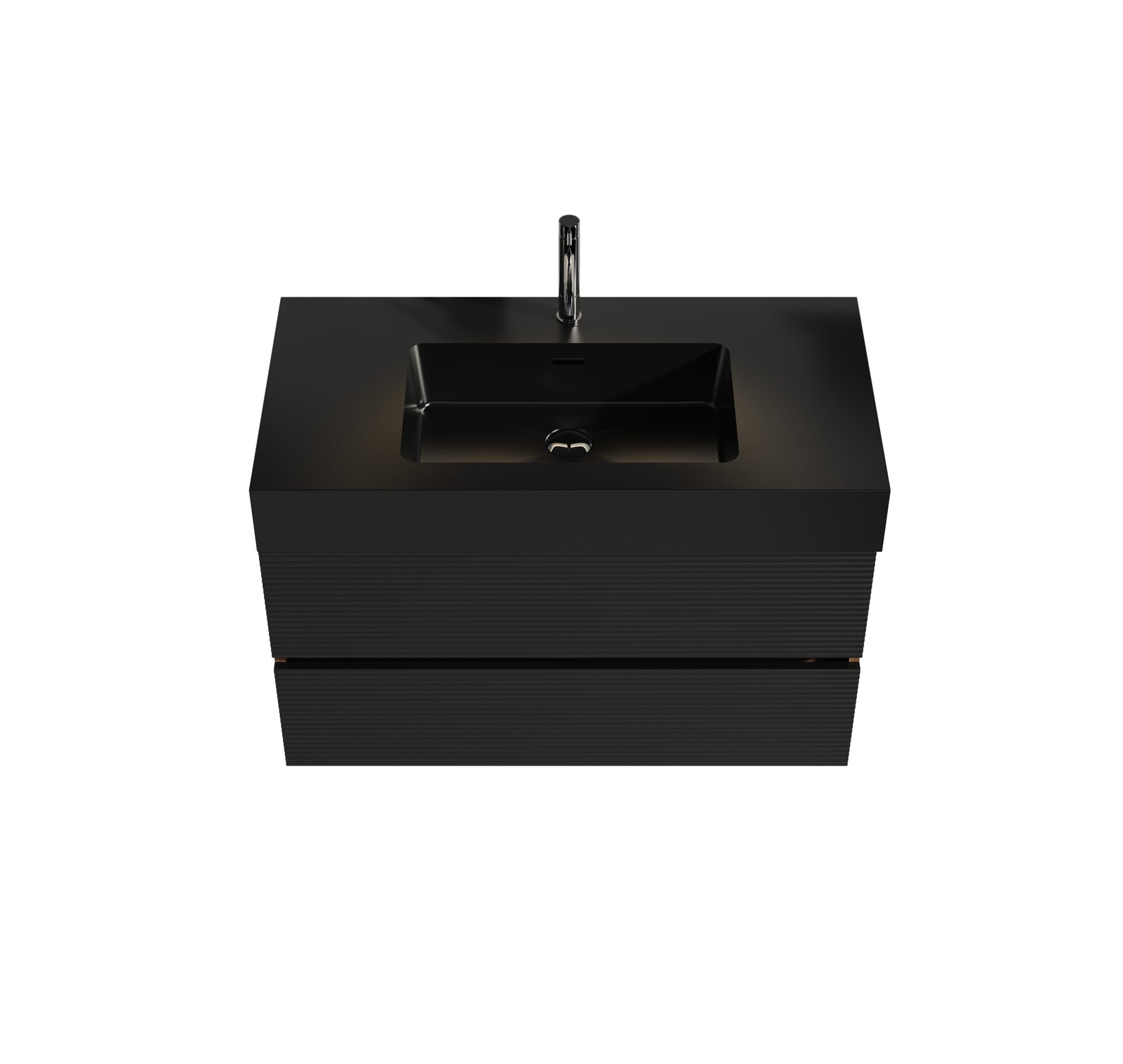 THE FURNITURE CO. Vanity Default Walnut Bathroom Vanity With Matt Black Sink Soft Black Drawers Wall Mounted Floating Design In Black And Walnut