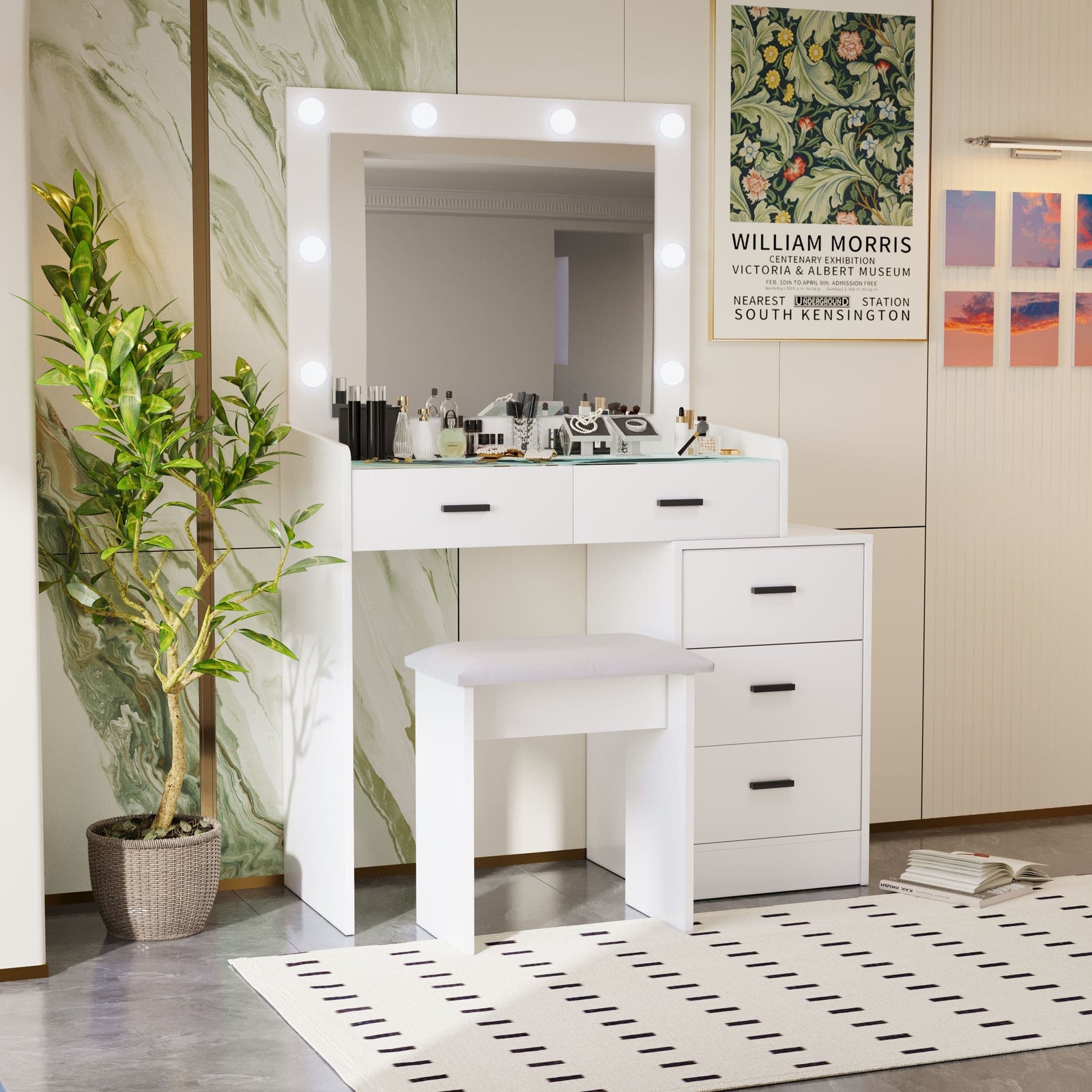 THE FURNITURE CO. Vanity Default White Color Adjustable Dressing Table With 4 Drawers In Matte White