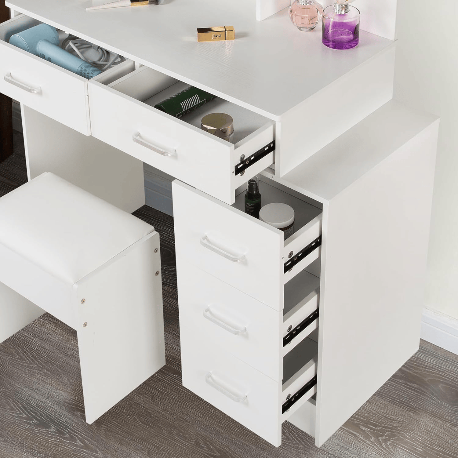 THE FURNITURE CO. Vanity Default White Color Adjustable Dressing Table With 4 Drawers In Matte White