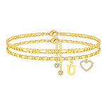 Load image into Gallery viewer, 2pc 14k Letter Initial & Diamond Heart Anklet