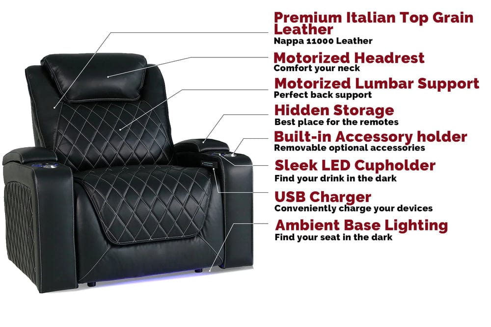 Valencia Home Theater Seating Home Theater Seating Oslo XL Leather Home Theater Seating with Power Headrest & Cup Holder