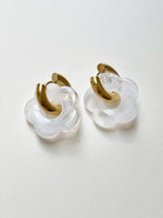 Load image into Gallery viewer, White Donut Hoop Earrings with Flower Charm