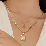 Load image into Gallery viewer, 2pc 14k Initial &amp; Cross Necklace Set
