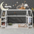 Twin Size Wood House-Shaped Floor Bed with Storage Shelf and Hanger in White