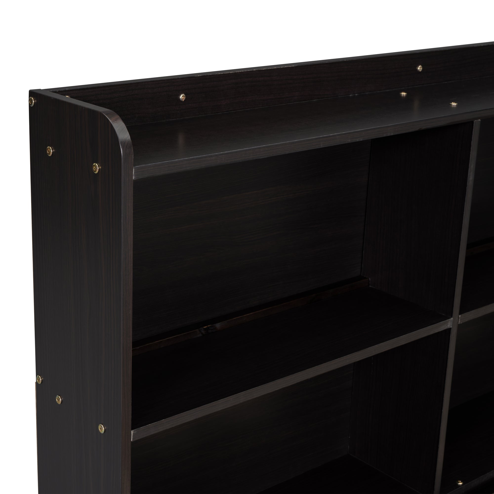 Espresso Tone Twin Bed with Side Bookcase and Storage Drawers