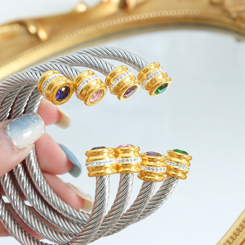 Twisted Birthstone Cuff Bracelet