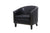 Black Leather Barrel Accent Chair With Nailheads & Solid Wood Legs