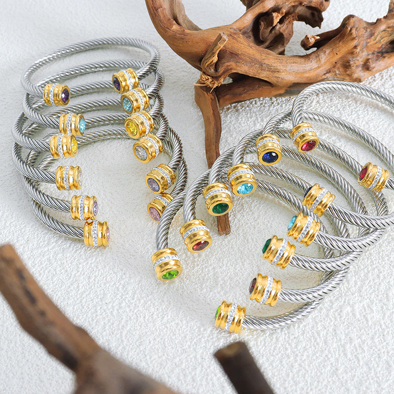 Twisted Birthstone Cuff Bracelet