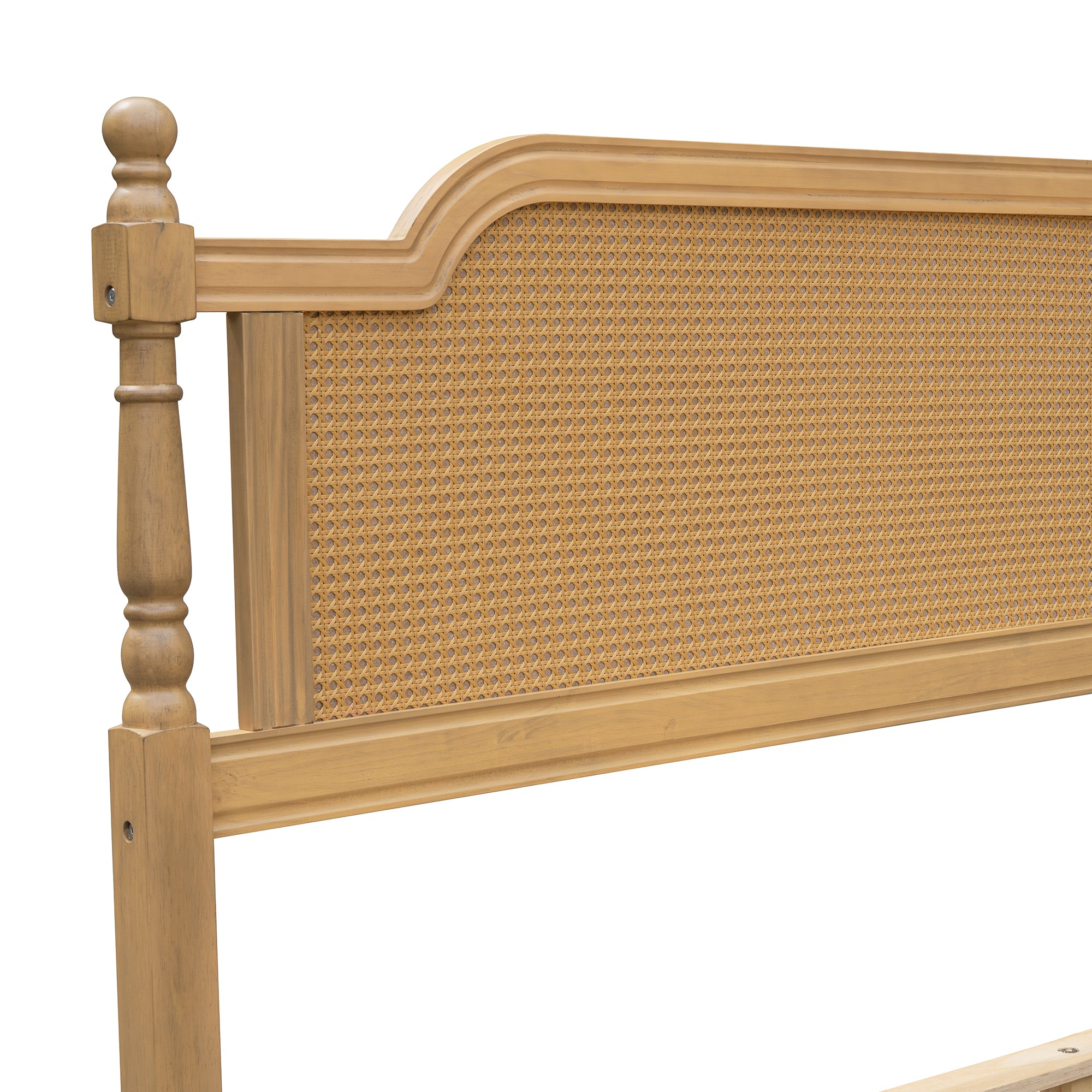 Walnut Toned King Rattan Bed Frame with Elegant Rattan Headboard