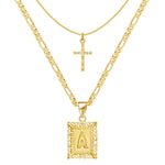 Load image into Gallery viewer, 2pc 14k Initial &amp; Cross Necklace Set

