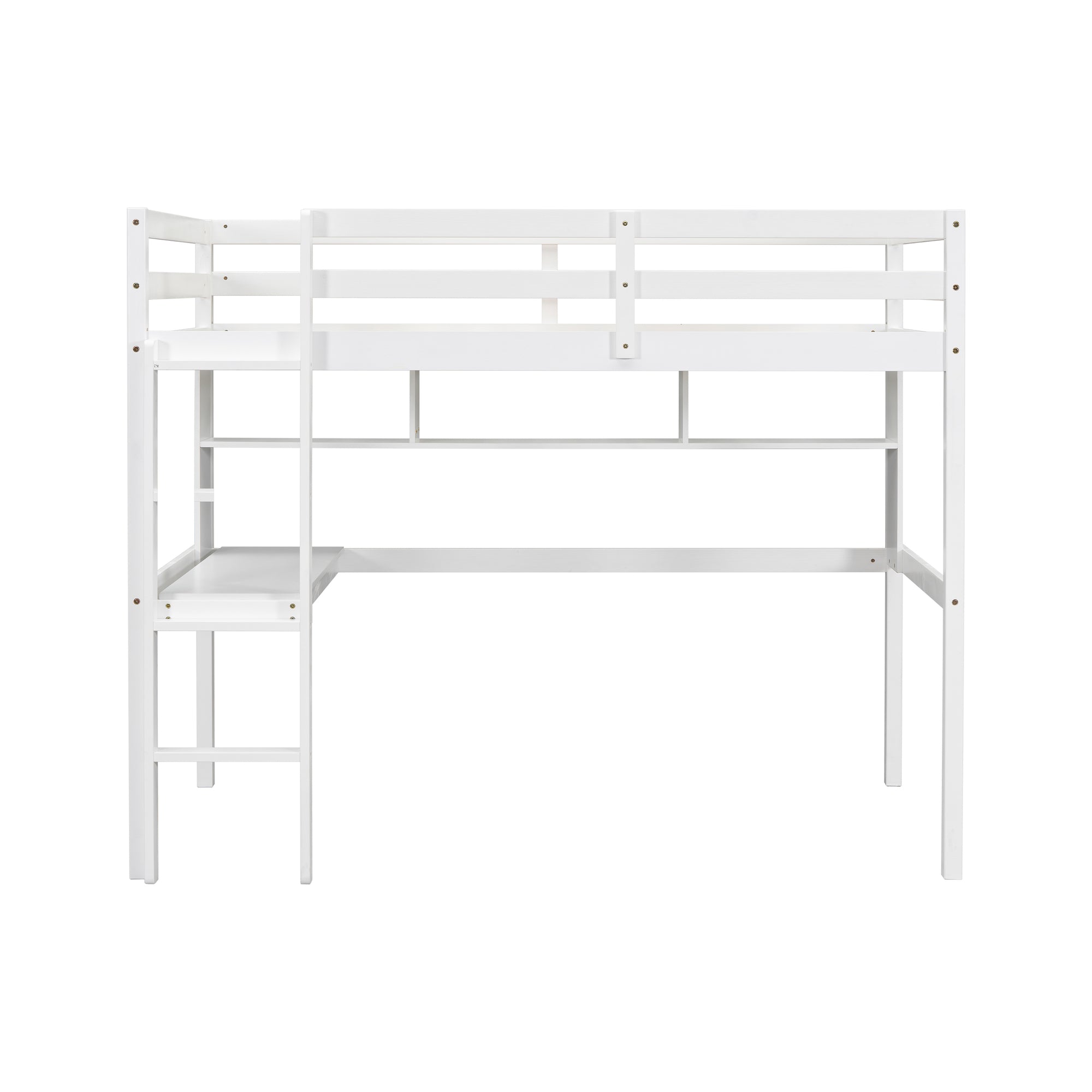 Twin Size Loft Bed For Kids with Desk, Shelves, Safety Guardrail & Ladder