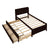 Twin Size Bed with Storage Integrated Headboard, Trundle & Drawers in Espresso