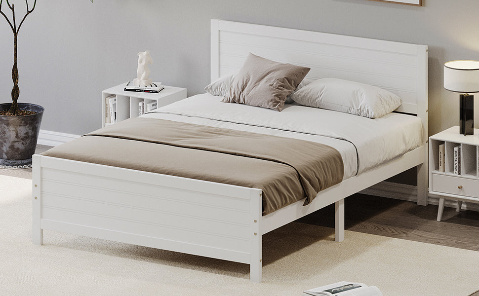 Queen Size Bed with Solid Wood Frame in White