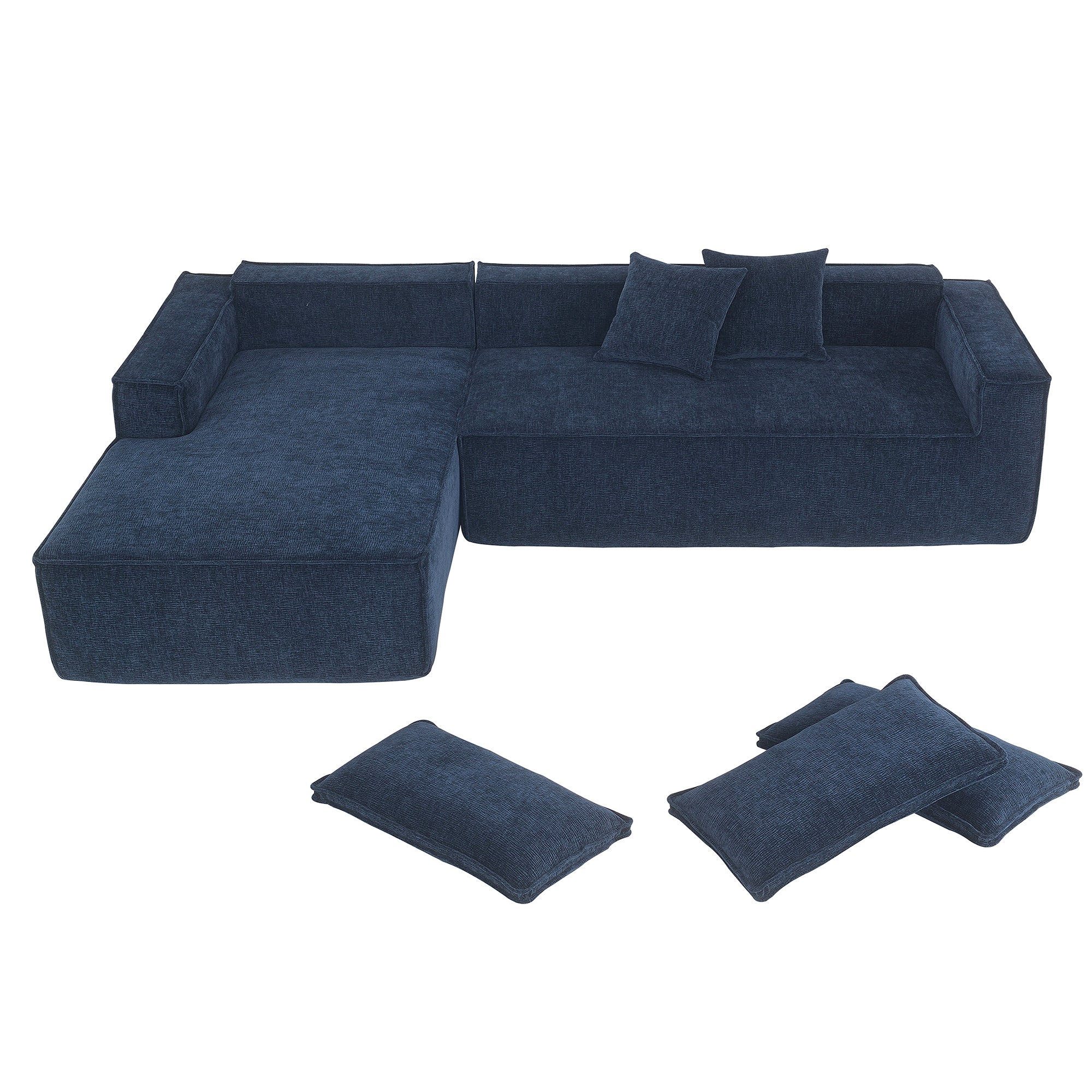 Cairo 4-Seat Modular Wrinkle-Resistant Chenille Sofa in Dark Blue