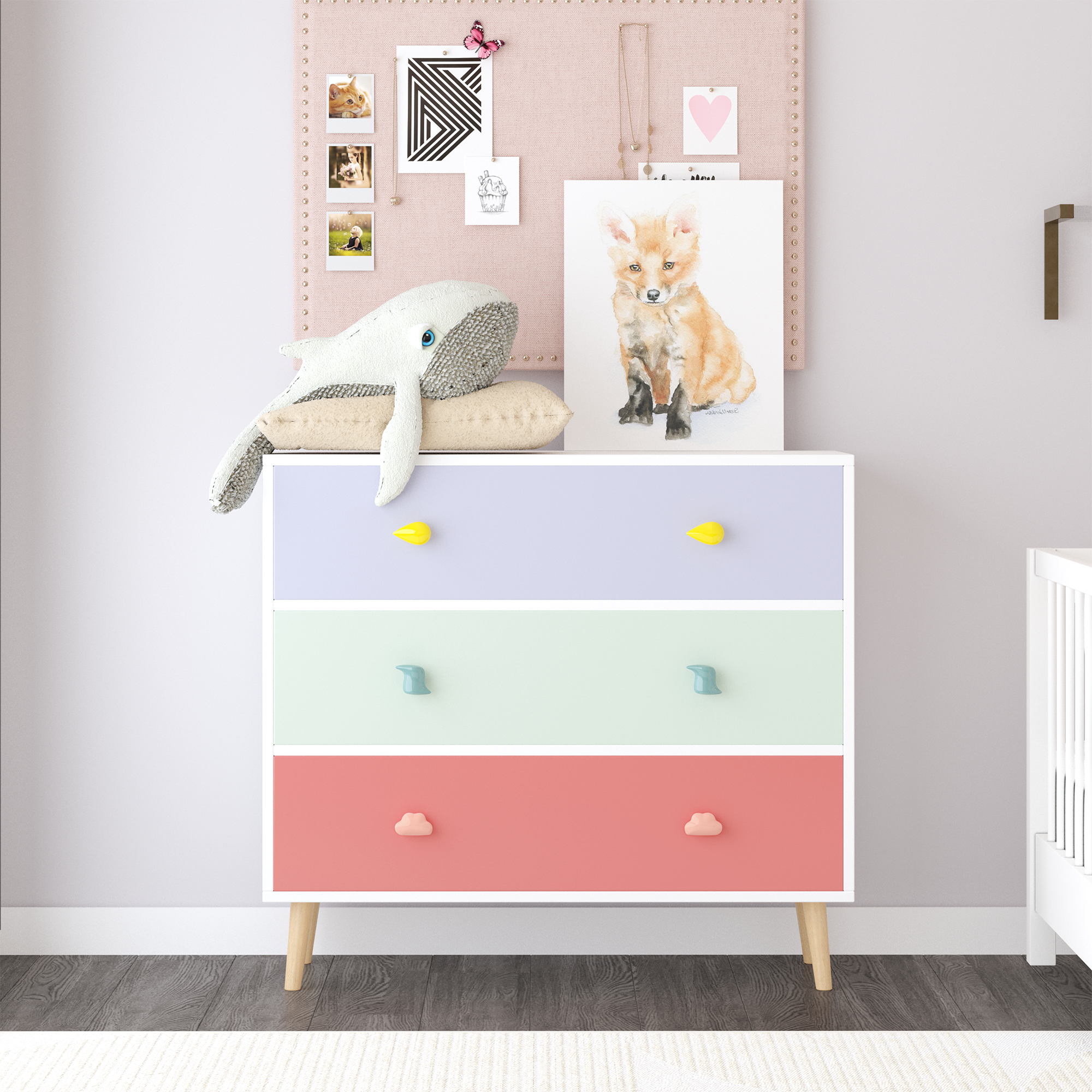 Kids 3 Drawer Dresser Baby Nightstand Storage Cabinet In Colorful