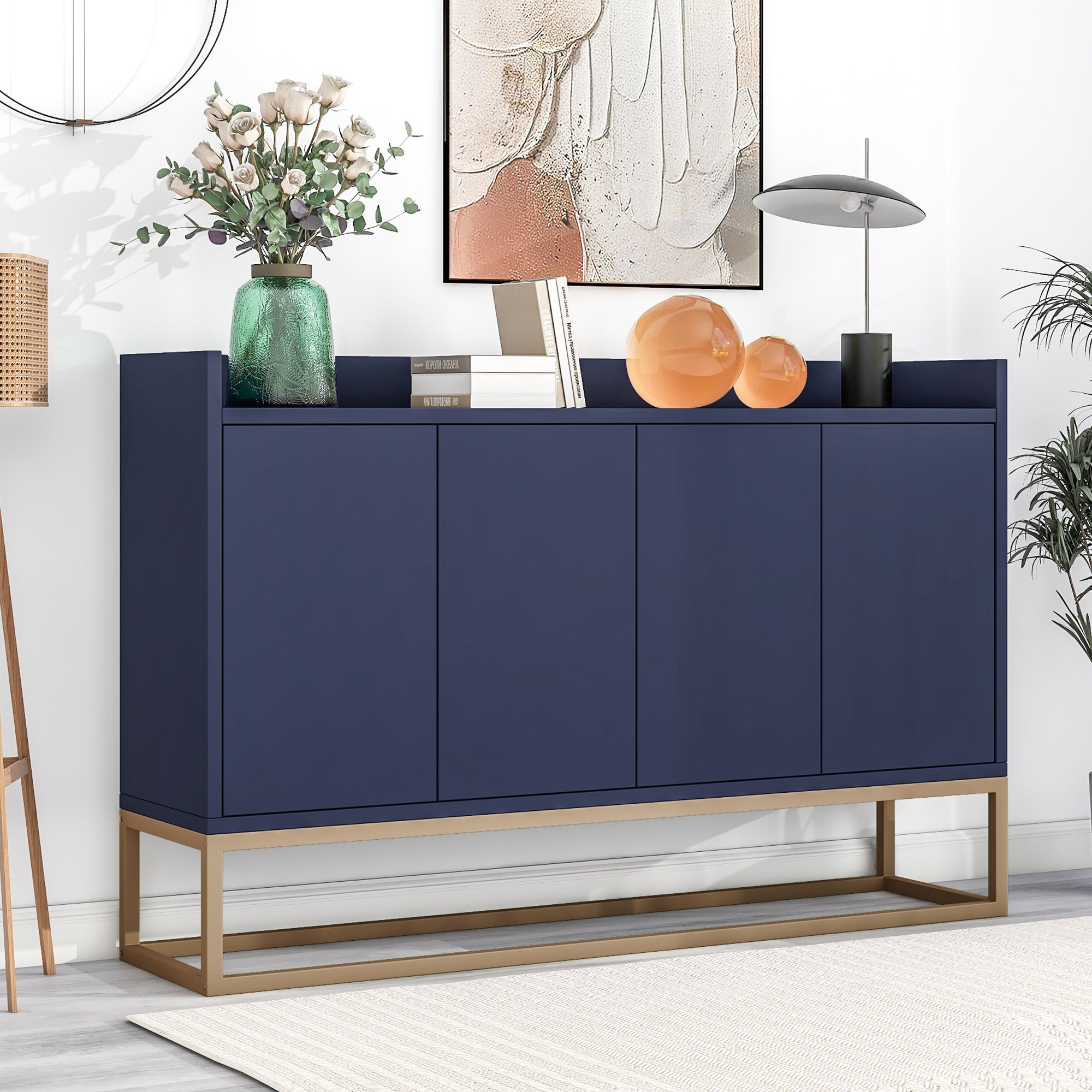 Modern Sideboard Elegant Buffet Cabinet with Large Storage Space for Dining Room Entryway In Navy