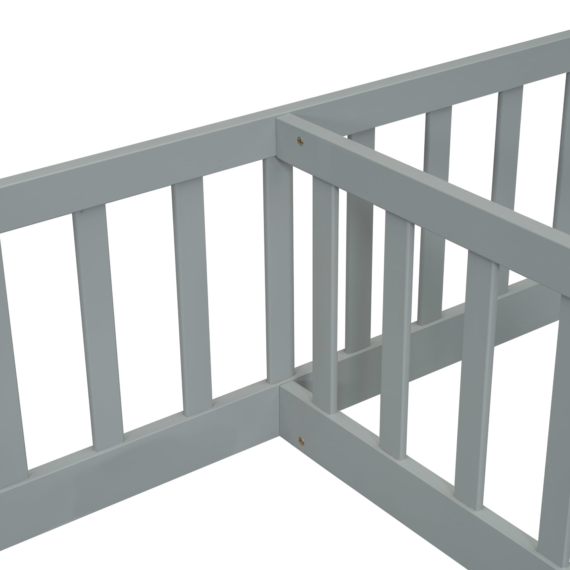 Gray Double Twin Toddler Floor Bed with Fence and Guardrails