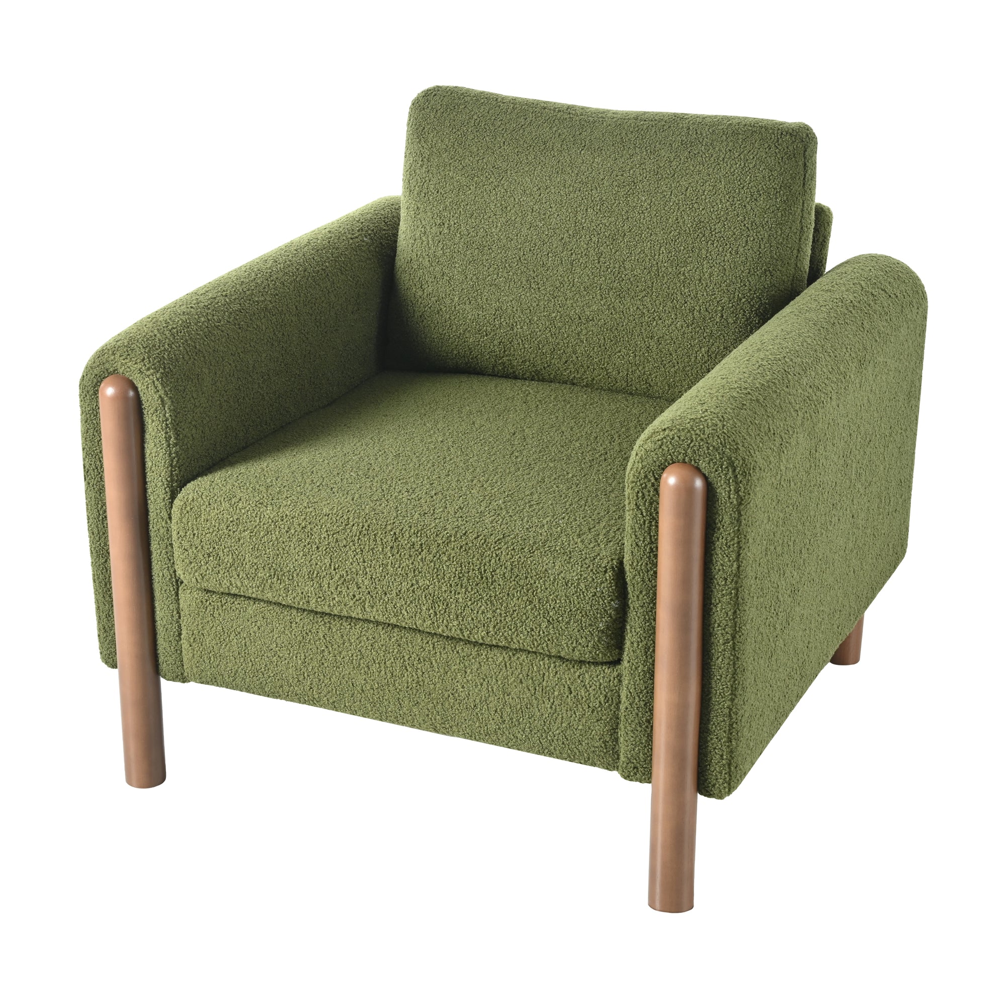 Oversized Accent Chair With Walnut Legs Upholstered In Green Teddy