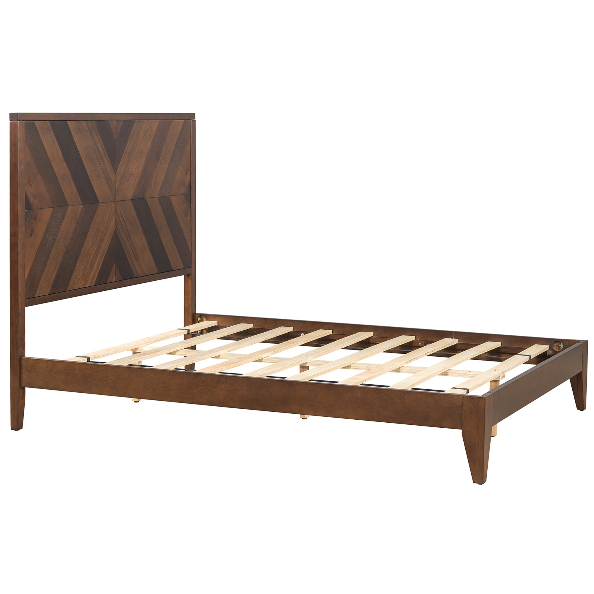 Walnut Mid-Century Modern Full Wood Bed Frame