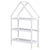 Twin Size Wood House-Shaped Floor Bed with Storage Shelf and Hanger in White