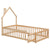 Natural Twin House-Shaped Headboard Toddler Floor Bed with Fence