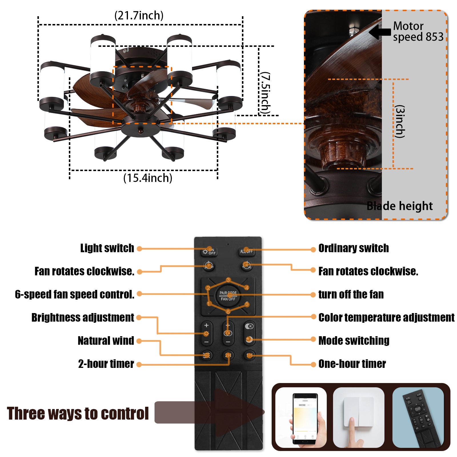 Aestin's 5 Blade Coffee Ceiling Fan with Dimmable LED Light