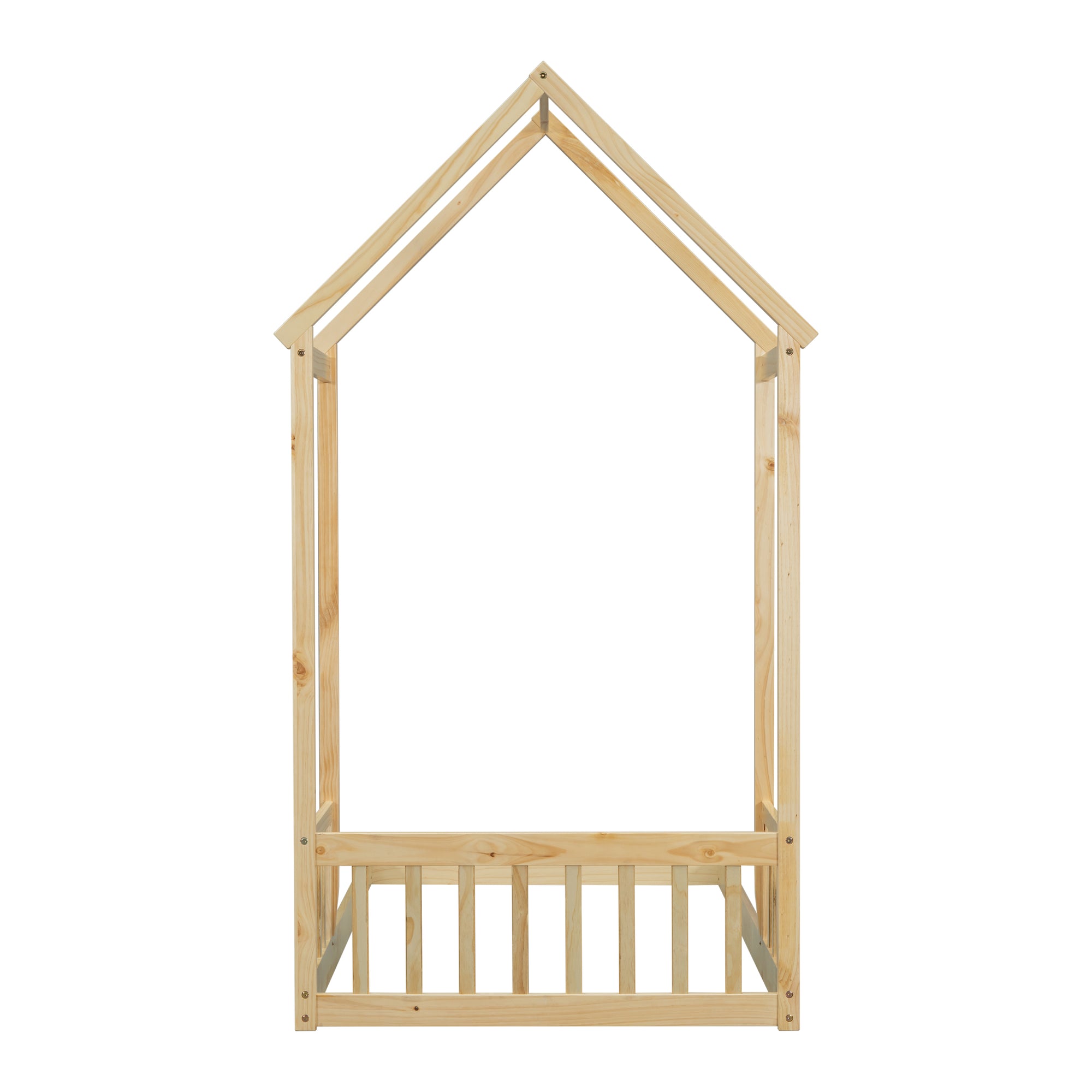 Natural Twin House-Shaped Roof Headboard Toddler Floor Bed