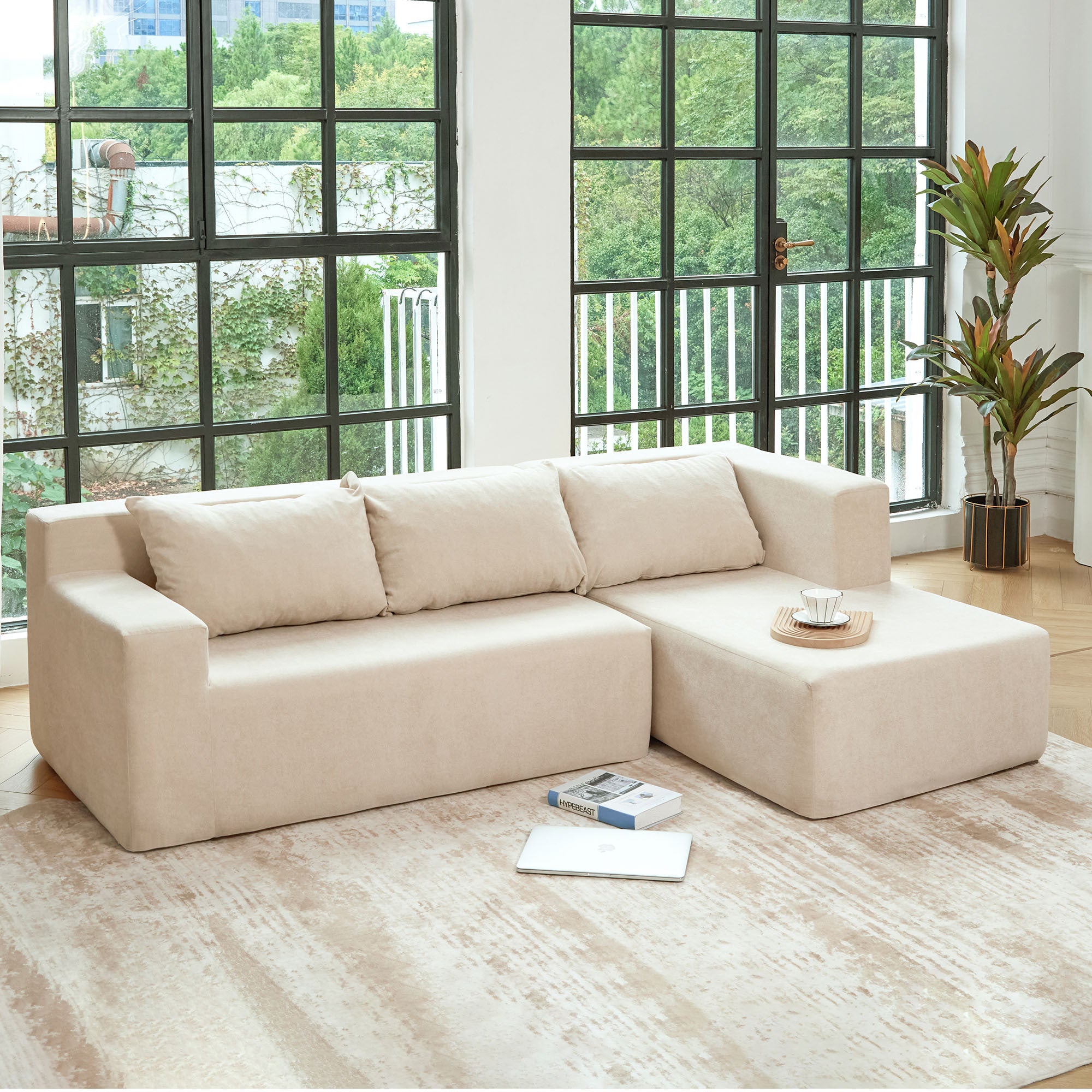 Kigali L-Shape Minimal Modular Sofa in Khaki Beige