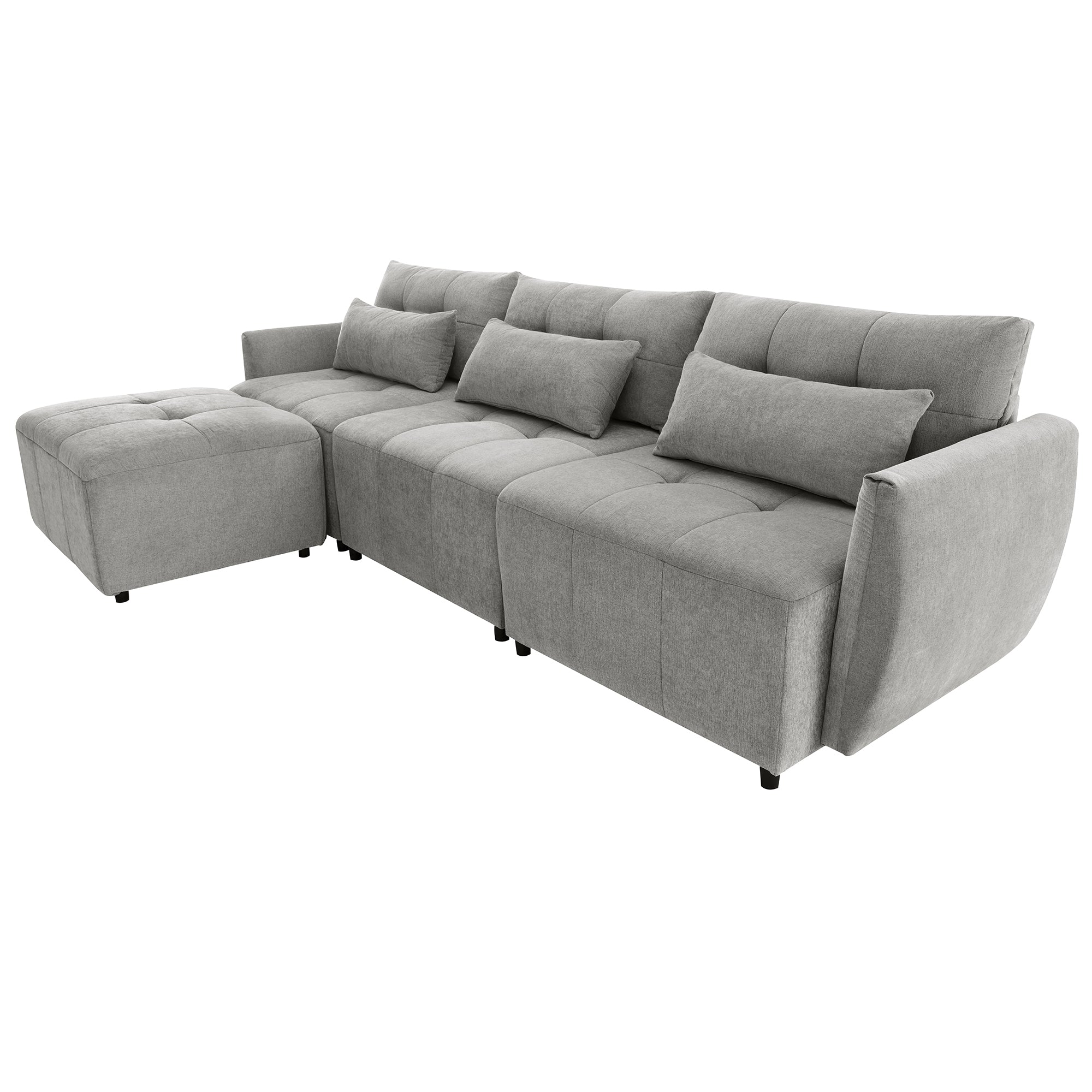 Khartoum Sectional Sofa with Movable Ottoman in Grey Chenille