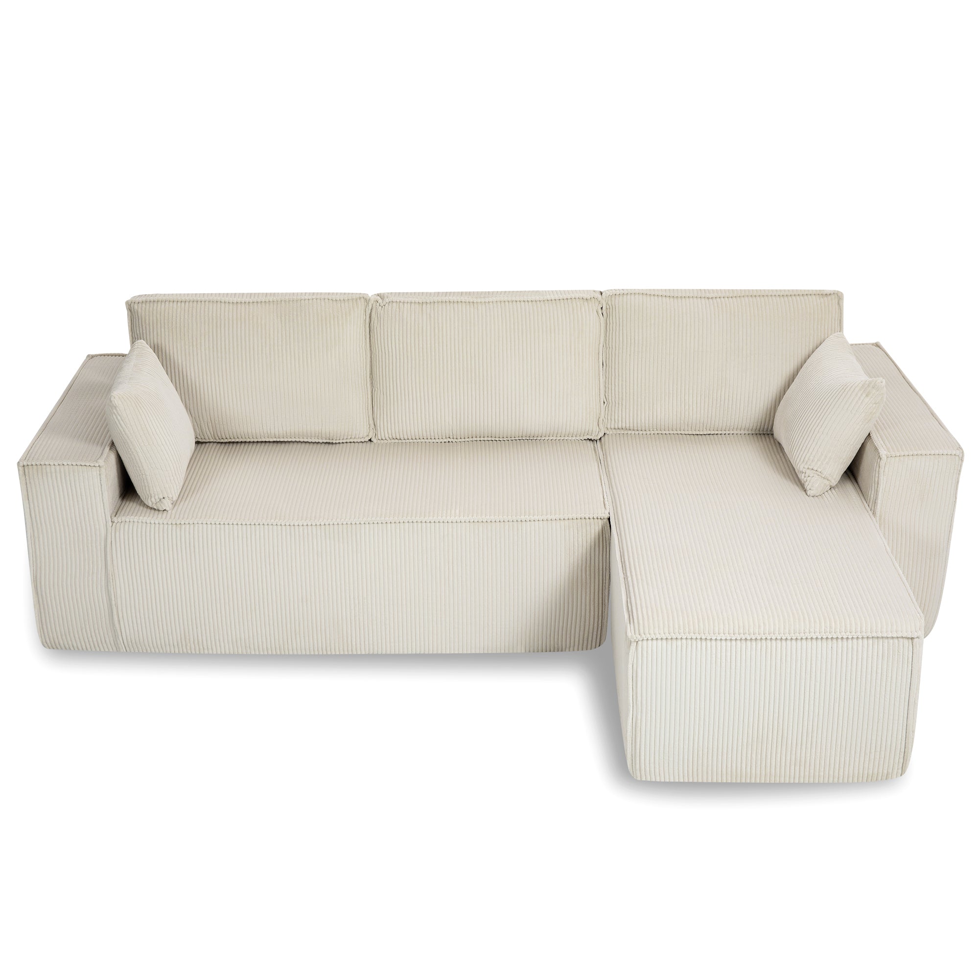 L-Shape Modular Sectional Sofa With Full-Foam Structure and Premium Corduroy Upholstery for Flexible Living Spaces In Beige