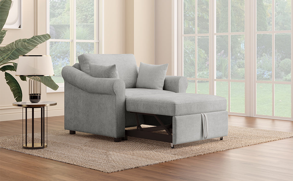 3-in-1 Gray Chenille Sleeper Chair