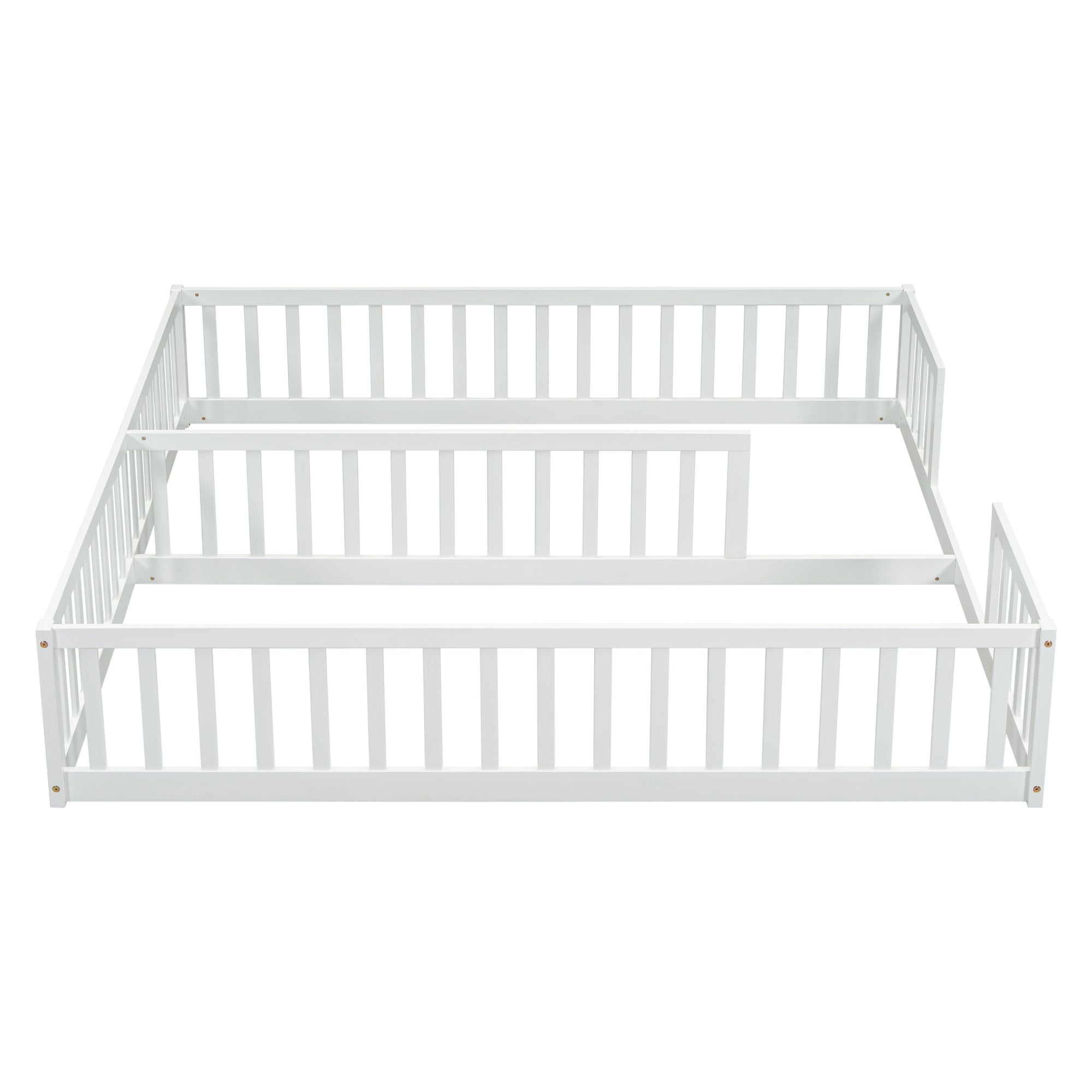 White Double Twin Floor Bed with Guardrails